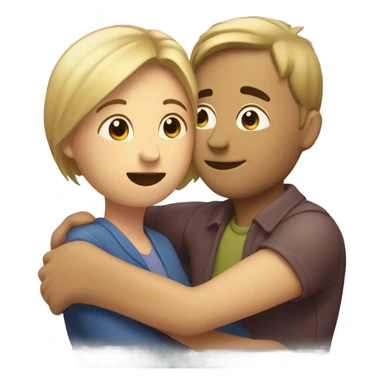 two people hug and one of them says shh sticker