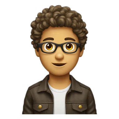 Niño blanco con pelo rizado largo y gafas sticker