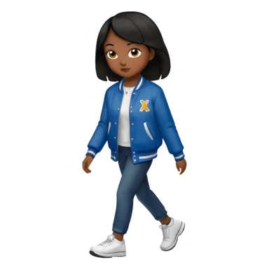 walk black long hair girl with varsity jacket sticker