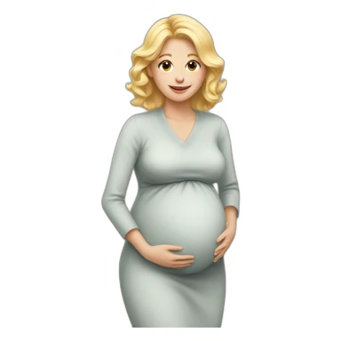 A Woman with blond Hair is pregnant and has birthday sticker
