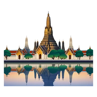 Cinematic Realistic Wat Arun Landmark Emoji, depicted with majestic temple spires illuminated against twilight rendered with intricate detail and soft, ethereal lighting. sticker