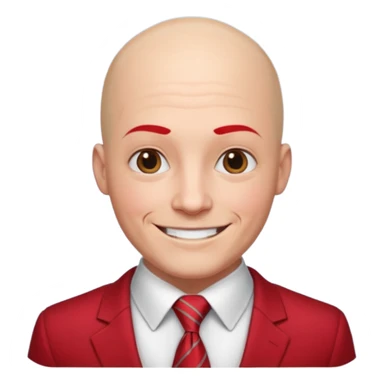 man Bald with red necktie, red dress,tattoo, square face. sticker