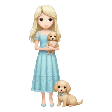 Pastel anime lady long hair with long lace dress full body holding puppy sticker