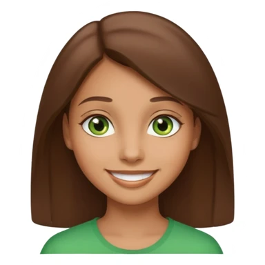 Tan girl emoji with straight brown hair and green eyes sticker