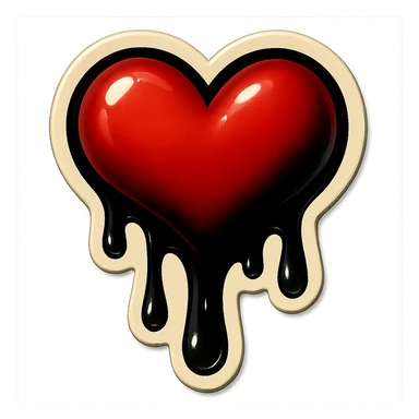 gothic heart with dripping black paint, retro stickers style sticker