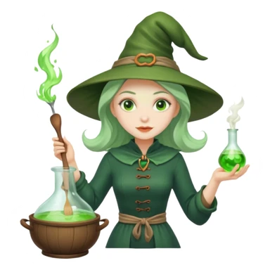 green witch cooking potion sticker