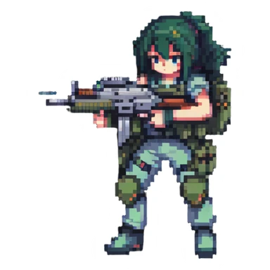 anime style PUBG character with assault rifle sticker