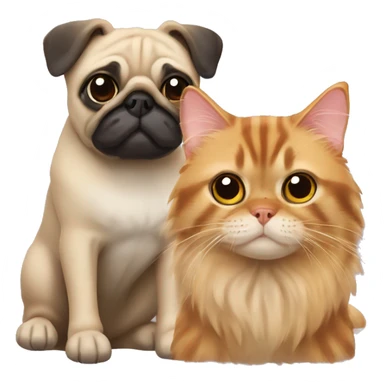 Pug and ginger mainecoon cat sticker