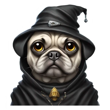 cyberpunk pug wearing a black wizard's hat sticker
