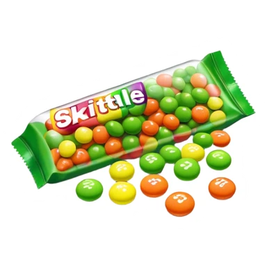 Colorful Skittles package with green candies scattered around it sticker