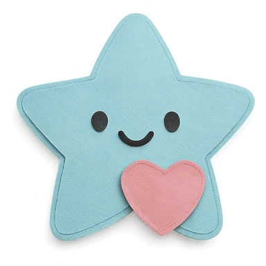 Smiling pastel blue star clutching a small pastel heart, no arms or legs, full body, transparent background, in kawaii paper craft style. sticker