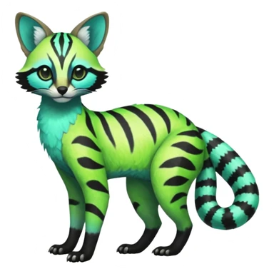 Rare realistic iridescent neon lime-green & cyan white black lush tropical exotic edgy epic pretty beautiful handsome gorgeous aesthetic colorful vibrant Vernid-Genet-Trico-species-Fakemon-hybrid-creature by LiLaiRa, beautiful intricate markings, full body sticker
