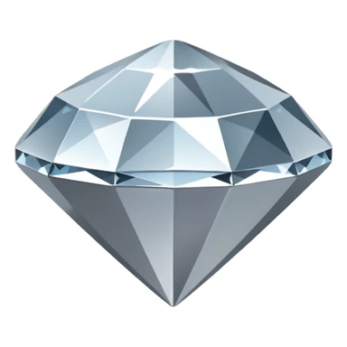 A faceted diamond emoji made of silver chrome, smooth reflective surfaces, soft metallic shine, minimalistic and clean design, iOS emoji style, centered on white background, soft studio lighting sticker