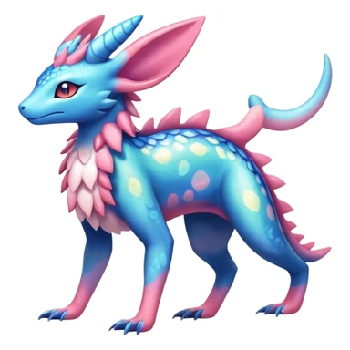 Colorful Shiny Exotic Amaura-Salandit-Aurorus-Sylveon-Fakémon-hybrid-creature (full body)  sticker