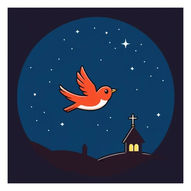a nightingale bird flying against a dark starry night sky sticker