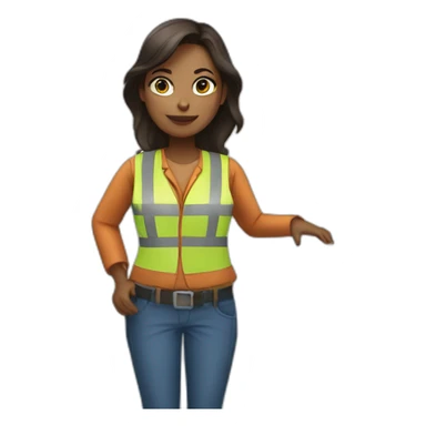 woman worker standing next to a water pipeline sticker