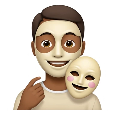 Sad face holding a happy face mask sticker