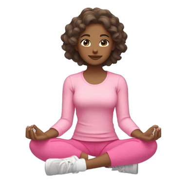 girl with light tan skin and dark loose wavy hair wearing pink exercise clothes sitting cross legged meditating with closed eyes 😌 sticker