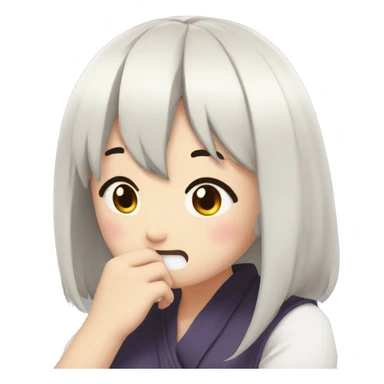 anime girl giggle hands covering mouth black hair embarrassed fully rendered sticker