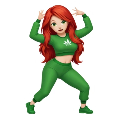 Thick white woman twerking with long red hair and green 420 outfit sticker