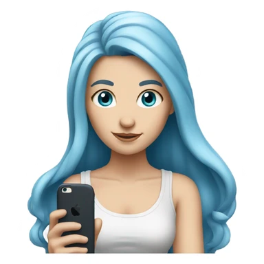 white girl with long blue hair holding a phone in her hands sticker