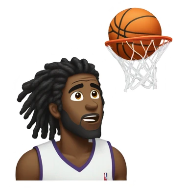 Black man with dreads missing a basketball shot sticker