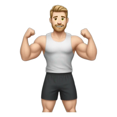 Close up Actively gesturing  with hands Pale skinned Fit Man With the biceps and brown hair in dark gray Sleeveless Mike, black oversize sports shorts, watch and white Sneakers sticker