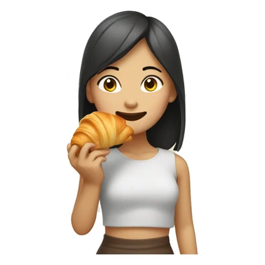 Asian girl eating croissant  sticker