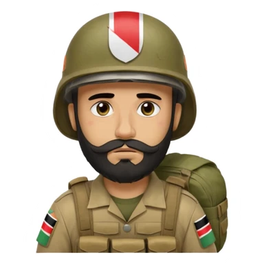 A very tired and sad, swarthy Iraqi soldier with a beard, an Iraqi flag on his helmet, a sad expression and bags under his eyes sticker