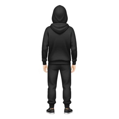 fullbody Mysterious shy caucasian man in black hoodie on head, hands in pockets and black pants rear backview sticker