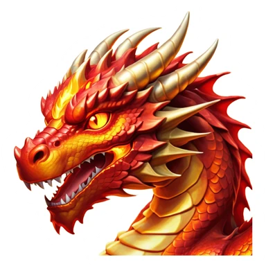 Cinematic Noble Fierce Fire Dragon Portrait Emoji, Poised and imposing, with a muscular, scaled body ablaze in fiery hues of crimson, molten orange, and molten gold, and intense, burning eyes that mirror the heart of a volcano; rendered with lifelike texture and dynamic natural highlights, high shine, formidable and intense, styled with an aura of scorching mythic power, focused and resolute, soft glowing outline, capturing the essence of a legendary inferno poised to ignite the screen with timeless ferocity! sticker