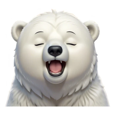 Cinematic Cute Yawning Polar Bear Portrait Emoji, Head tilted slightly with a dramatic, wide-open yawn, showcasing luxuriously thick fur and sleepy, half-closed eyes radiating drowsy contentment, Simplified yet irresistibly adorable features, highly detailed, glowing with a soft, cozy polar light, high shine, relaxed yet expressive, stylized with a dash of whimsical arctic charm, soft glowing outline, capturing the essence of a drowsy yet affectionate guardian that seems ready to stretch out for a nap! sticker