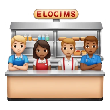 students standing in front of a lunch counter sticker