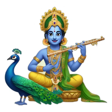 Krishna with flute and peacock  sticker
