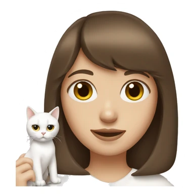 Brown haired girl with bangs holding an all white cat  sticker