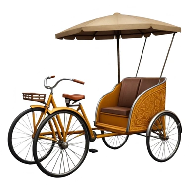 ​Cinematic Realistic Cyclo Rickshaw, depicted as a classic manually operated tricycle-style rickshaw with a simple, rustic design and intricate details, rendered with realistic textures and natural urban lighting that captures its cultural charm and timeless functionality, sticker