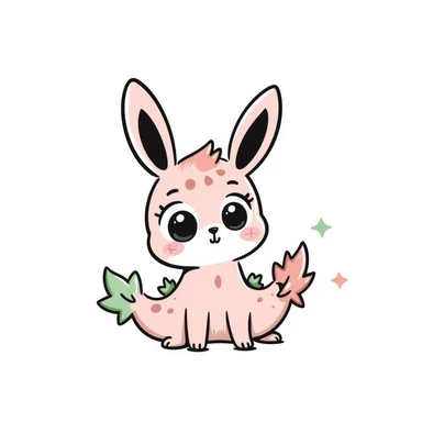 Kawaii bunny plant dragon with tiny spikes, extremely cute, giant sparkly eyes, blushing cheeks, pastel colors, small mouth, adorable expression sticker