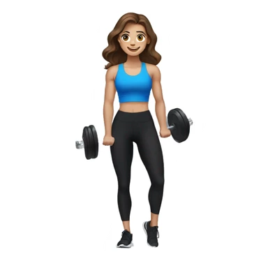 Gym girl lifting weights,brown hair blue eyes, smiling wearing black gym leggings sticker