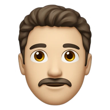 A young Caucasian man with dark brown eyes, almond-shaped eyes, short dark brown hair, and a small dark brown beard with a more prominent mustache. sticker