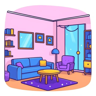 cozy room with furniture and magical sparkles floating above the furniture sticker
