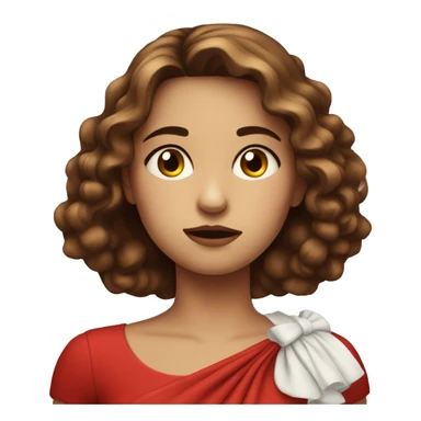 beautiful girl in red dress with sad face sticker