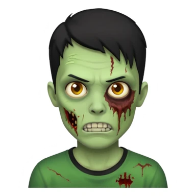 Zombie Emoji AppleIOS Style, lowfade Black Hair, and Black T-shirt, Green Skin, normal expression sticker