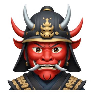 Samurai with helmet and an oni mask covering their mouth but you can see their eyes sticker