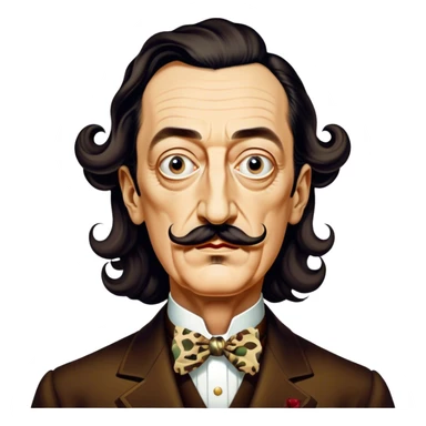 Cinematic Realistic portrait of Salvador Dalí, depicted as a surrealist artist with eccentric, expressive features and his iconic mustache, rendered with vibrant, imaginative lighting and richly detailed period attire that capture his avant-garde essence. sticker