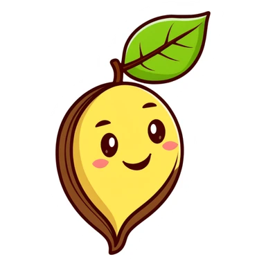 cartoon style tonka bean with a leaf, smiling face sticker
