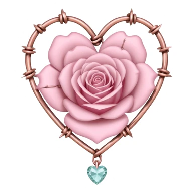 Metal Rose-gold heart shape barb wires and with chains and crystals and pastel pink roses adorning it sticker