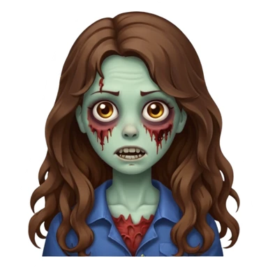 Zombie girl with wavy long brown hair emoji sticker