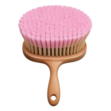 Soft pastel pink body brush with wooden handle, minimal background sticker