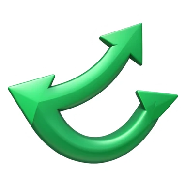 iOS-style 3D emoji: a glossy green arrow curving upward sticker