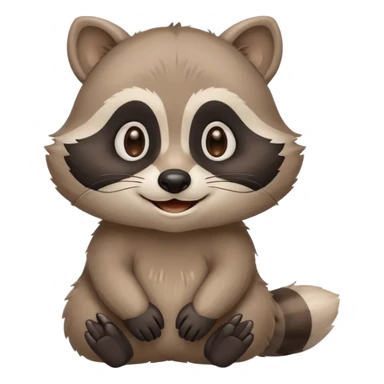 calm raccoon mascot smiling gently, soft eye expression, rounded shapes, subtle joy, muted colors, minimal detail, educational brand style sticker